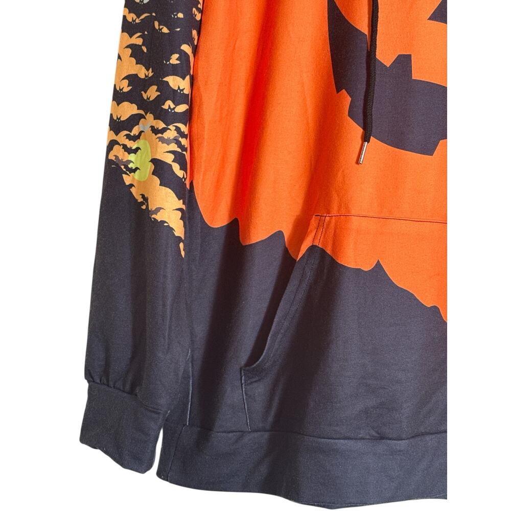 Halloween Pumpkin Women's Spooky Pullover Hooded Sweatshirt Size XL Black Orange - Picture 2 of 6